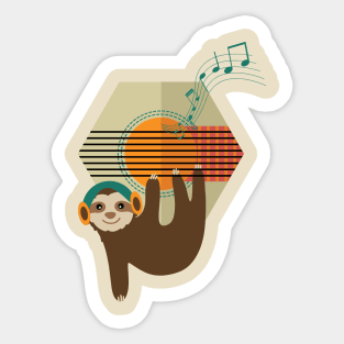 Funny Retro Sloth hanging on Guitar, Sticker